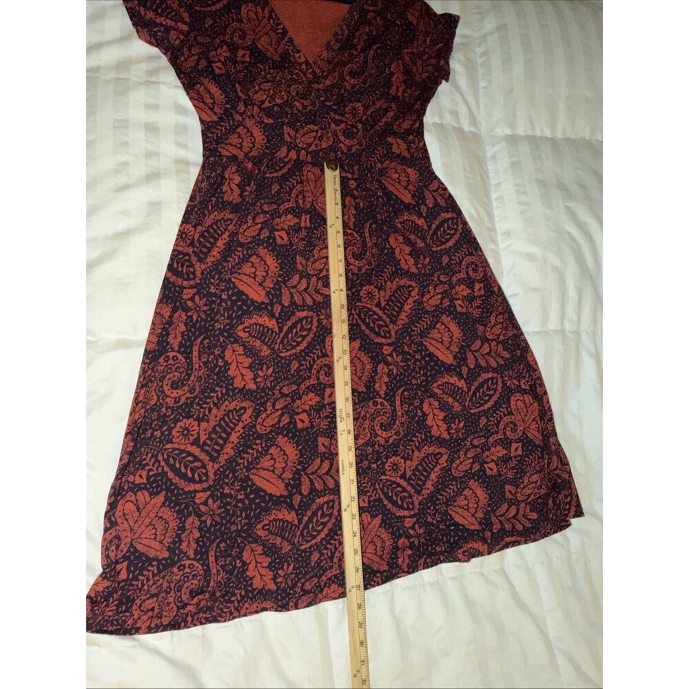 LL Bean Jersey Knit Faux Wrap Midi Dress Floral Leaf Red Med Short Sleeve Soft - Picture 10 of 15